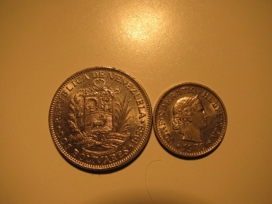Foreign Coins:  1989 Venezuela 5 Bolivares & 1970 Switzerland 10 Rappen