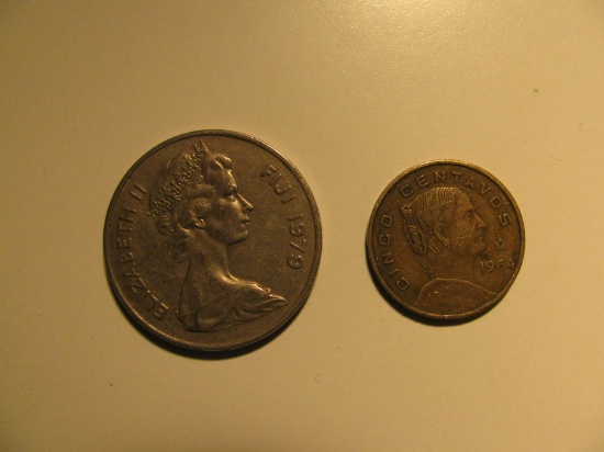 Foreign Coins:  1979 Fiji 20 cents & 1964 Mexico 5 Centavos