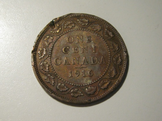 Foreign Coins: 1916 Canada 1 Cent (little damaged)