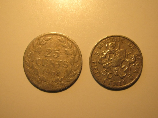 Foreign Coins:  1968 Liberia 25 Cents & 1978 Kenya 50 Cents