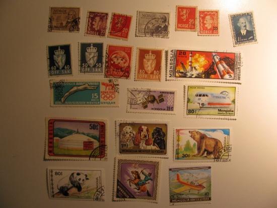 Vintage stamps set of: Norway & Mongolia