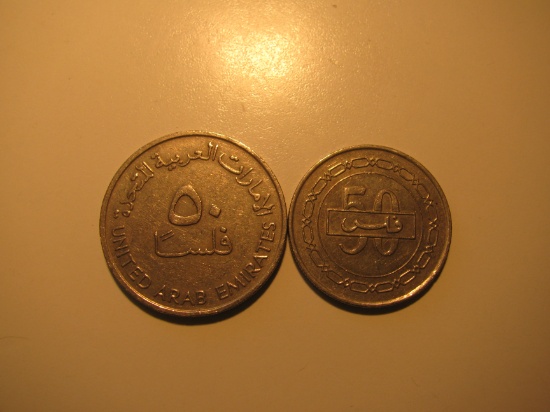 Foreign Coins: 2005 Bahrain & 1989 United Arab Emirtaes  50 Felsas