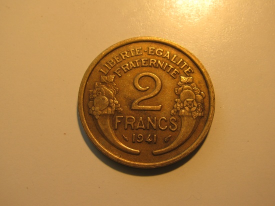 Foreign Coins:  WWII 1941 France 2 Francs
