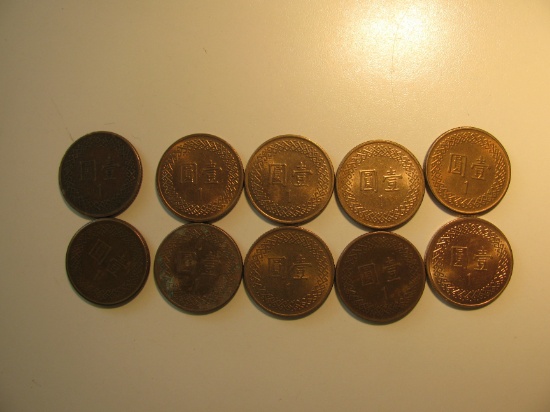 Foreign Coins:  10 x Taiwan coins