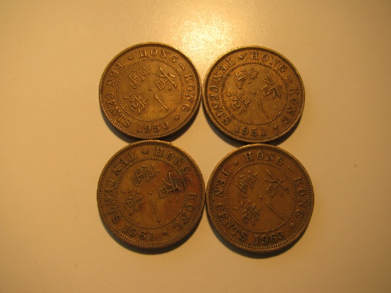 Foreign Coins: 1950, 1951, 1961 & 1963 Hong Kong 10 cents