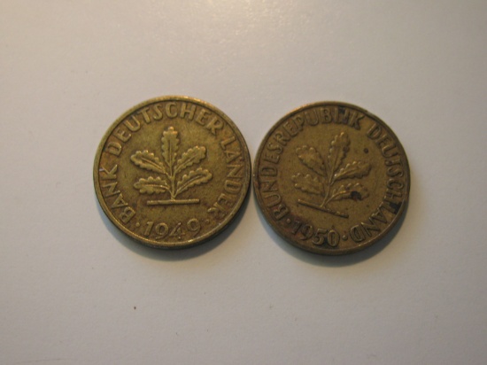 Foreign Coins: 1949 & 1950 Germany5 Pfennigs