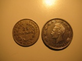 Foreign Coins: 1937 Costa Rica 25 Centavos & 1964 Ecuador 1 Sucre