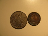 Foreign Coins: 1957 Spain 25 Ptas & 1937 Mexico 5 Centavos