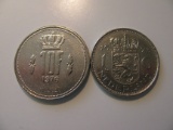 Foreign Coins: 1976 Luxemburg 10 Francs & 1973 Netherlands 1 Gulden