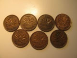 Foreign Coins:  WWII 1939 - 1945 Seven Canada 1 Cents