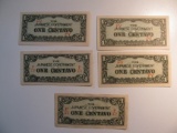 Foreign Currency: 5x Japan Occupation 1 Centavos