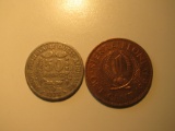 Foreign Coins: 1972 West Africa 50 Francs & 1964 Sierra Leone 1 Cents