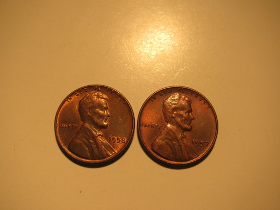 US Coins: 1957 & 1958  VF Wheat pennies