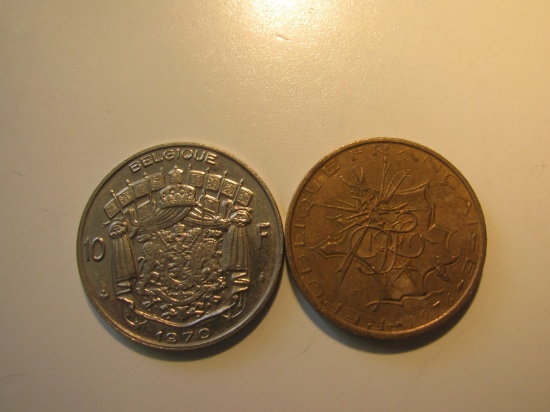 Foreign Coins: 1970 & 1976 Belgium 10 Francs