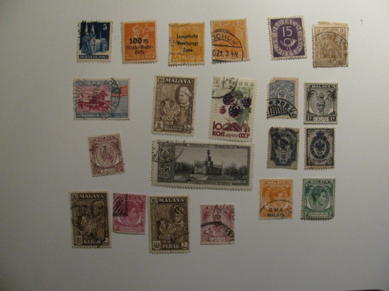 Vintage stamps set of: Germany, Russia & Malaya