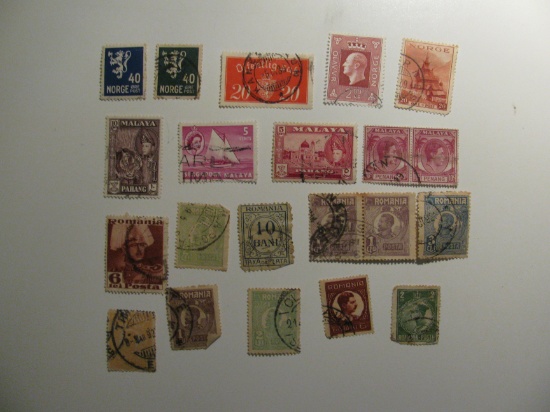 Vintage stamps set of: Norway,  Romania & Malaya