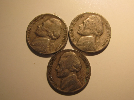 US Coins: 3x1947 5 cents