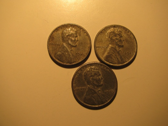 US Coins: 3x 1943 Steel pennies