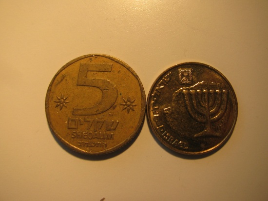 Foreign Coins:  2 Israeli coins