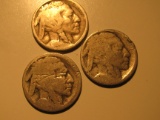 US Coins: 3X Buffalo 5 Cents(Dates not Clear)