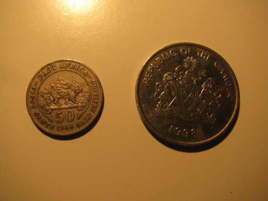 Foreign Coins:  1948 East Africa 50 Cents & 1998 Gambia 50 Bututs