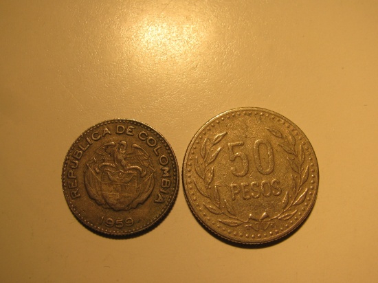 Foreign Coins: 1959 Colombia 5 Centavos & 1991 50 Pesos