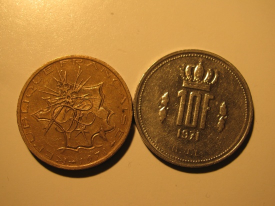 Foreign Coins: 1971 & 1978 Belgium 10 Francs