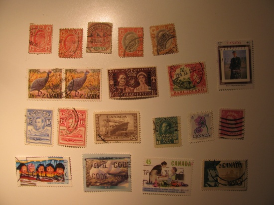 Vintage stamps set of: Canada, Zambia, Transval, Tangier, Basutoland,