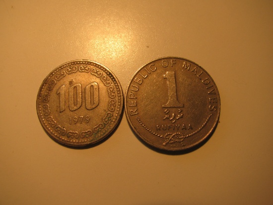 Foreign Coins:  1979 Korea 100 Won & 1982 Maldives 1 Rufiyaa