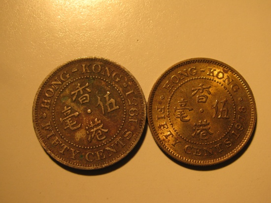 Foreign Coins: 1951 & 1978 Hong Kong 50 Cents