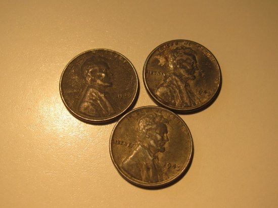 US Coins: 3x 1943 Steel pennies