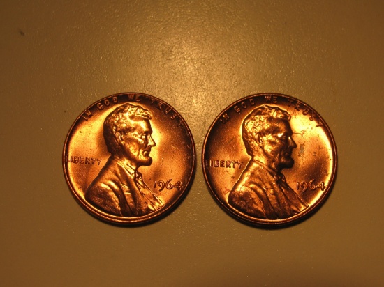 US Coins:  2xBU/Very Clean 1964  Wheat penney