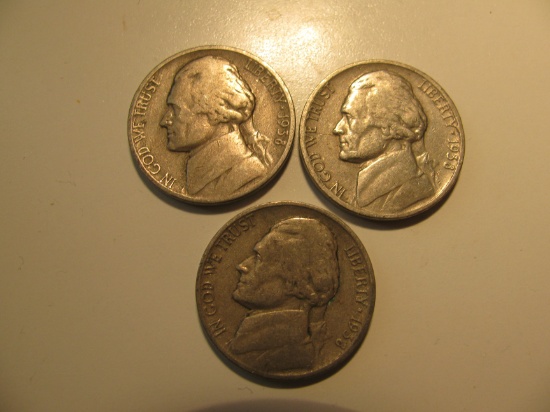 US Coins: 3x1938 5 cents