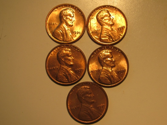 US Coins:  5xBU/Very Clean 1970_D Wheat penney