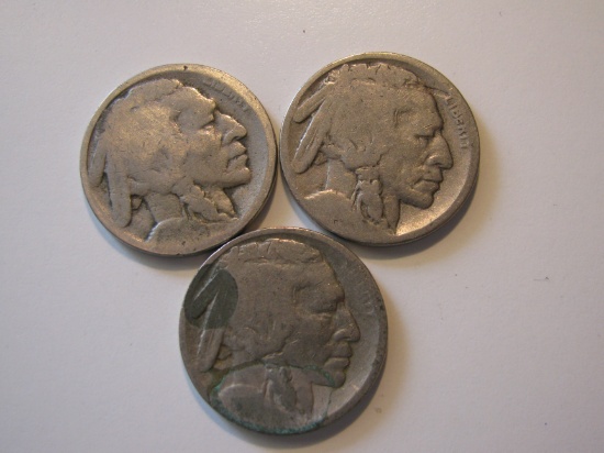 US Coins: 3X Buffalo 5 Cents(Dates not Clear)