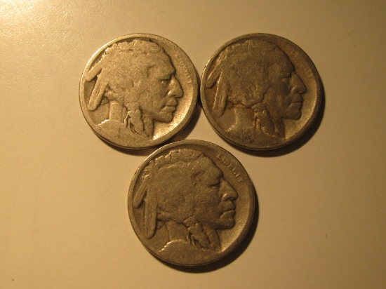 US Coins: 3X Buffalo 5 Cents(Dates not Clear)