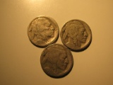 US Coins: 3X Buffalo 5 Cents(Dates not Clear)