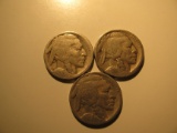 US Coins: 3X Buffalo 5 Cents(Dates not Clear)