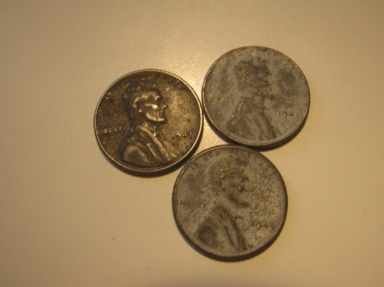 US Coins: 3x 1943 Steel pennies