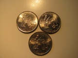 US Coins: 3xUNC 2000-P Massachusetts Quarters