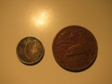 Foreign Coins: 1950 Irealnd 3 Pence &  1957 Mexico 20 Centavos