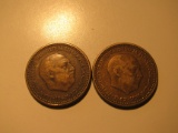 Foreign Coins: 2x1947 Spain 1 Pesetas