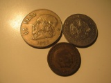 Foreign Coins: 1963 Romania 1 Leu, 1947 Spian Ptas & 1972 Mexico Peso