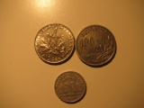 Foreign Coins: 1954 France 100 & 1964 1 Francs and 1942 50 Centimes
