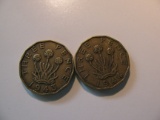 Foreign Coins: WWII 1943 & 1944 Great Britain 3 Pences