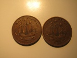 Foreign Coins: 1955 & 1957  Great Britain 1/2 pennies