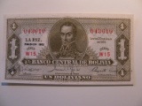 Foreign Currency: 1952 Bolivia 1 Bolivanos