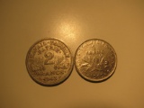 Foreign Coins:  WWII 1943 France 2 Francs &1960 1 Franc