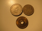 Foreign Coins:  3x Asian coins