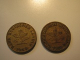 Foreign Coins: 1949 & 1950 Germany 10 Pfennigs